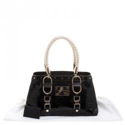 Pre Owned Versace Black Quilted Patent Leather Snap Out Of It Tote