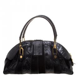 مملوكة مسبقًا حقيبة فيرساتشي جلد تمساح، ثعبان، فرو عجل وسويدي سوداء