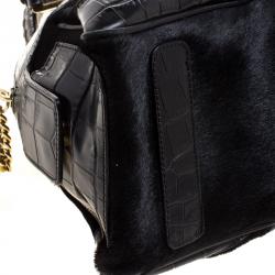 مملوكة مسبقًا حقيبة فيرساتشي جلد تمساح، ثعبان، فرو عجل وسويدي سوداء