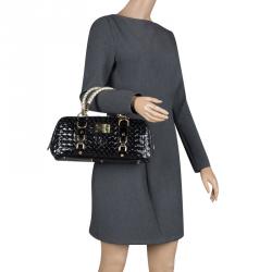Pre Owned Versace Black Woven Patent Leather Snap Out Of It  Satchel