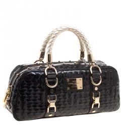 Pre Owned Versace Black Woven Patent Leather Snap Out Of It  Satchel