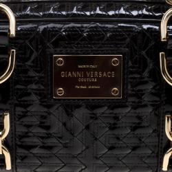 Pre Owned Versace Black Woven Patent Leather Snap Out Of It  Satchel