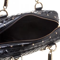 Pre Owned Versace Black Woven Patent Leather Snap Out Of It  Satchel