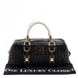 Pre Owned Versace Black Woven Patent Leather Snap Out Of It  Satchel