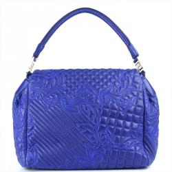 Pre Owned حقيبة كتف فيرساتشي تاليا فانيتاس جلد أزرق منقوش