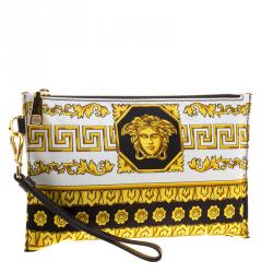 Pre Owned Versace Yellow Printed Nylon Cosmetic Pouch