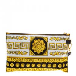 Pre Owned Versace Yellow Printed Nylon Cosmetic Pouch