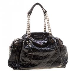 Versace Holographic Black Textured Patent Leather Satchel