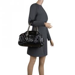Versace Holographic Black Textured Patent Leather Satchel