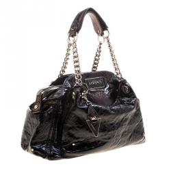 Versace Holographic Black Textured Patent Leather Satchel