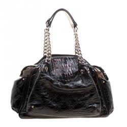 Versace Holographic Black Textured Patent Leather Satchel