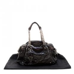 Versace Holographic Black Textured Patent Leather Satchel