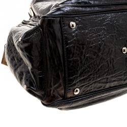 Versace Holographic Black Textured Patent Leather Satchel