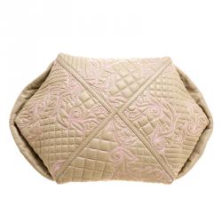 Versace Beige/Pink Quilted Barocco Leather Top Handle Bag