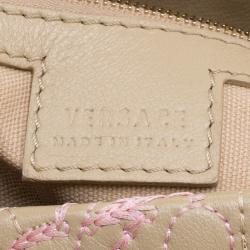 Versace Beige/Pink Quilted Barocco Leather Top Handle Bag