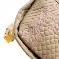 Versace Beige/Pink Quilted Barocco Leather Top Handle Bag