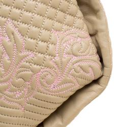 Versace Beige/Pink Quilted Barocco Leather Top Handle Bag