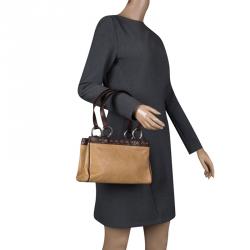 Pre Owned Versace Beige and Brown Medusa Embossed Leather Tote