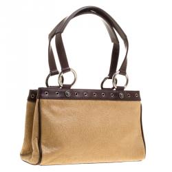 Pre Owned Versace Beige and Brown Medusa Embossed Leather Tote