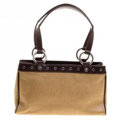 Pre Owned Versace Beige and Brown Medusa Embossed Leather Tote