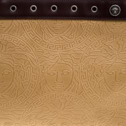 Pre Owned Versace Beige and Brown Medusa Embossed Leather Tote