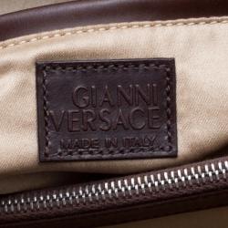 Pre Owned Versace Beige and Brown Medusa Embossed Leather Tote