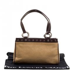 Pre Owned Versace Beige and Brown Medusa Embossed Leather Tote