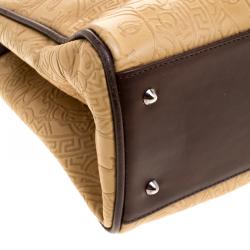 Pre Owned Versace Beige and Brown Medusa Embossed Leather Tote