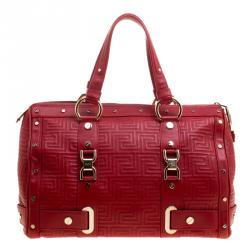 مملوكة مسبقًا Versace Red Quilted Leather Studded Satchel