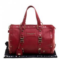 مملوكة مسبقًا Versace Red Quilted Leather Studded Satchel