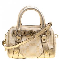 Versace Gold Canvas and Leather Medusa Satchel