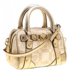 Versace Gold Canvas and Leather Medusa Satchel