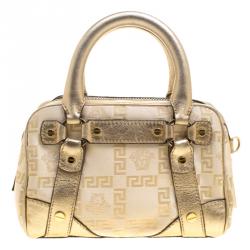 Versace Gold Canvas and Leather Medusa Satchel