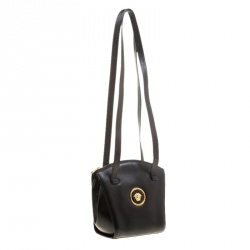 Pre Owned Versace Black Leather Medusa Shoulder Bag