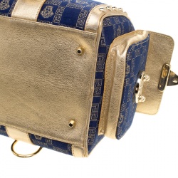 مملوكة مسبقًا Versace Blue/Gold Fabric and Leather Snap Out Of It Satchel