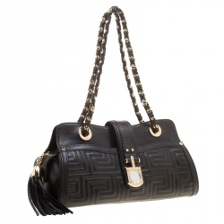 Pre Owned حقيبة كتف فرساتشي كوتور جلد لامعة مبطنة سوداء