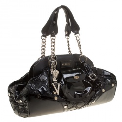 مملوكة مسبقًا Versace Black Patent Leather Chain Link Satchel