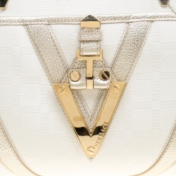 Pre Owned Versace White/Light Gold Canvas and Leather Satchel 