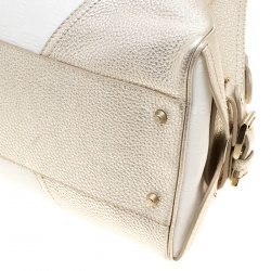 Pre Owned Versace White/Light Gold Canvas and Leather Satchel 