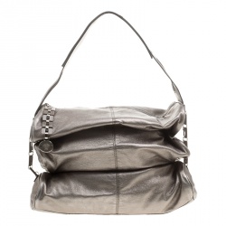 Versace Metallic Grey Leather Hobo