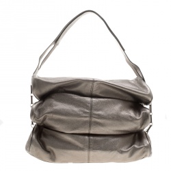 Versace Metallic Grey Leather Hobo