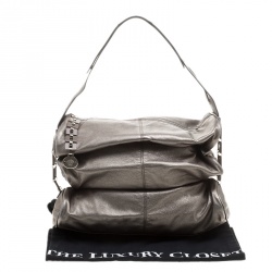 Versace Metallic Grey Leather Hobo