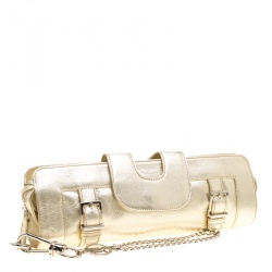 Pre Owned حقيبة كلتش فرساتشي جلد ذهبية فاتحة