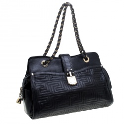 Pre Owned Versace Black Quilted Leather Tote