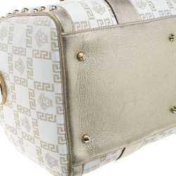 Pre Owned Versace White/Gold Fabric and Leather Snap Out Of It Satchel