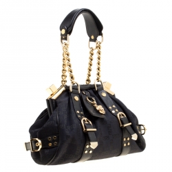 Pre Owned Versace Black Signature Fabric and Leather Madonna Boston Bag