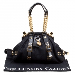 Pre Owned Versace Black Signature Fabric and Leather Madonna Boston Bag