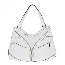 Pre Owned Versace White Leather Zip Tote Large