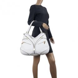 Pre Owned Versace White Leather Zip Tote Large