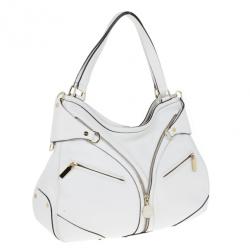 Pre Owned Versace White Leather Zip Tote Large
